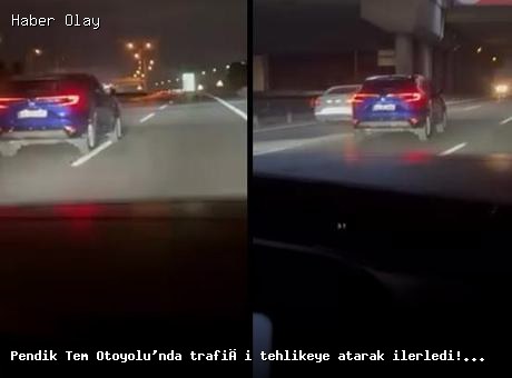 Pendik Tem Otoyolu’nda tehlikeli sürüş: Sürücü şerit değiştirdi
