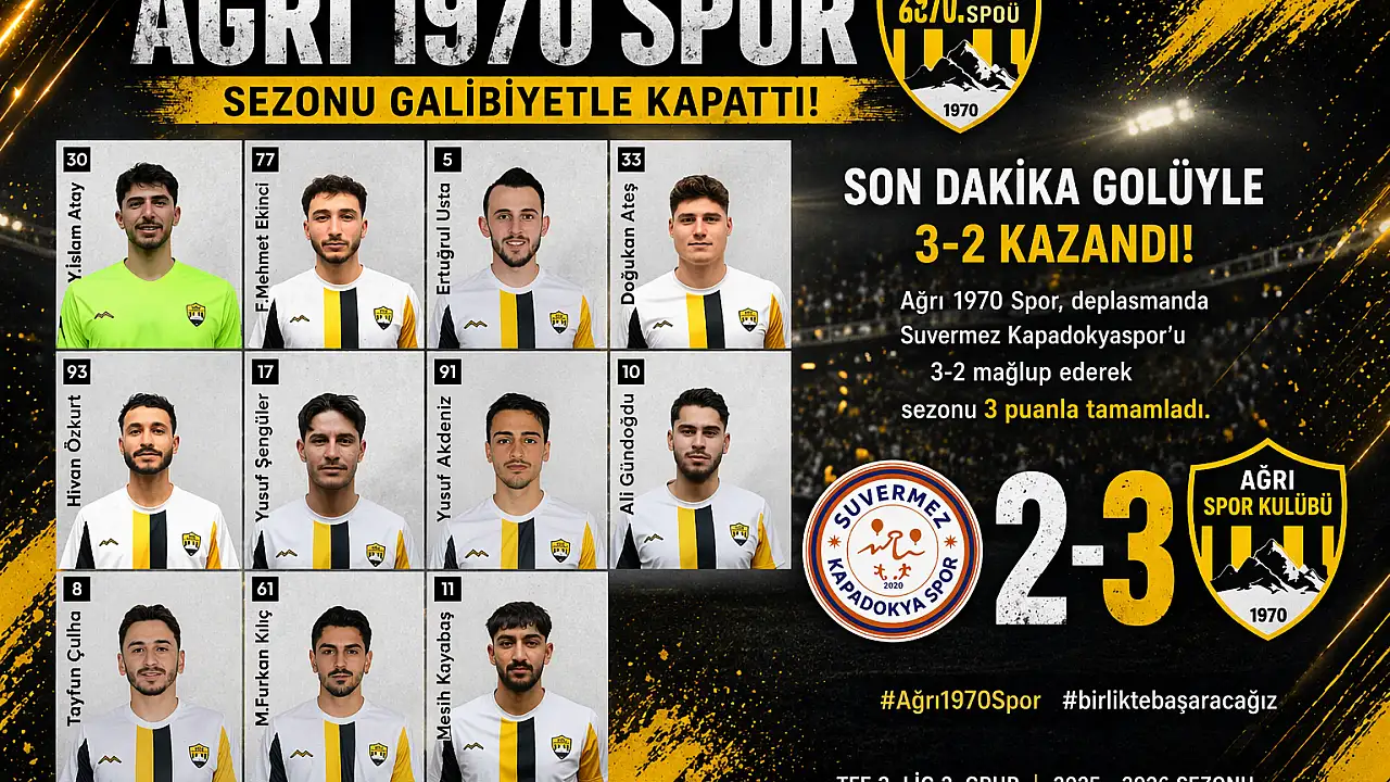 Ağrı 1970 Spor Deplasmanda Galip Gelerek Sezonu Tamamladı