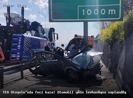 TEM Otoyolu’nda Feci Kaza: Otomobil Yön Levhasına Saplandı